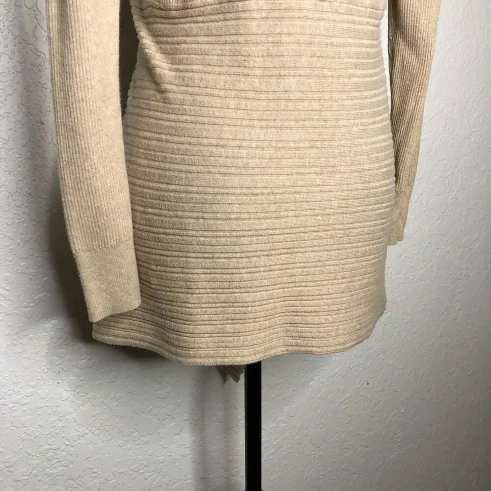 WHBM tan mixed ribbed knit open draped water fall cardigan size Medium